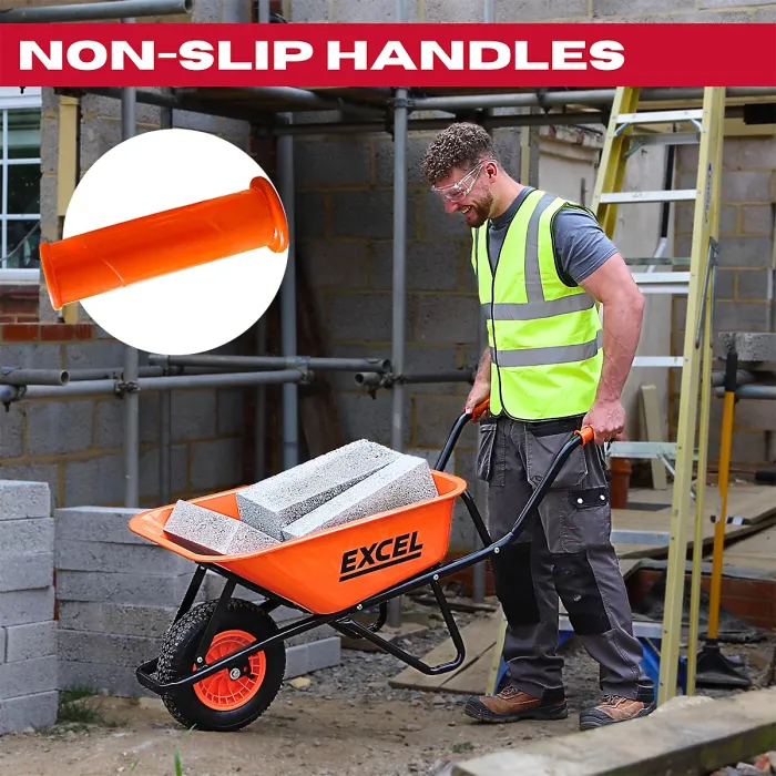 Excel 70L Wheelbarrow Garden Cart Heavy Duty, Galvanized Tray & Smooth-Gliding Pneumatic Wheel with Non-Slip Handles