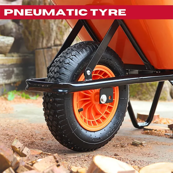 Excel 70L Wheelbarrow Garden Cart Heavy Duty, Galvanized Tray & Smooth-Gliding Pneumatic Wheel with Non-Slip Handles