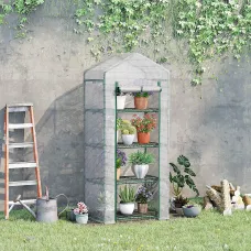 Outsunny Mini Greenhouse 4-Tier Portable Plant House Shed w/ PE Cover, White