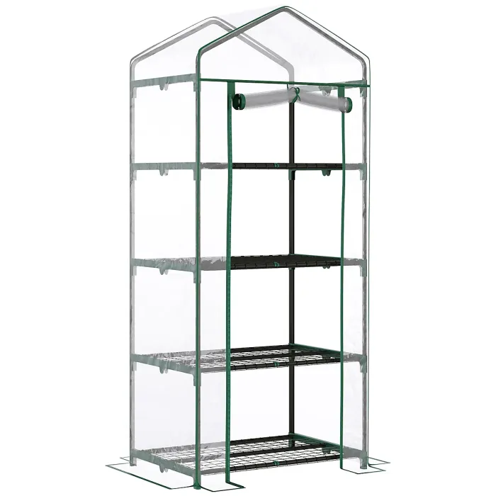 Outsunny Portable 4-Tier Mini Greenhouse Plant Grow House Shed w/ Clear Cover