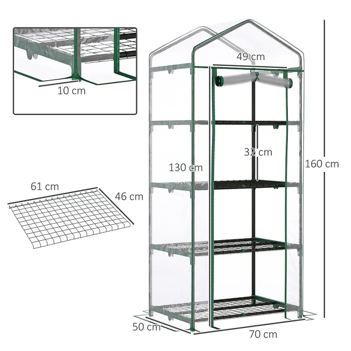 Outsunny Portable 4-Tier Mini Greenhouse Plant Grow House Shed w/ Clear Cover