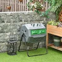 Outsunny 160L Outdoor Tumbling Compost Bin with Dual Chamber, Grey