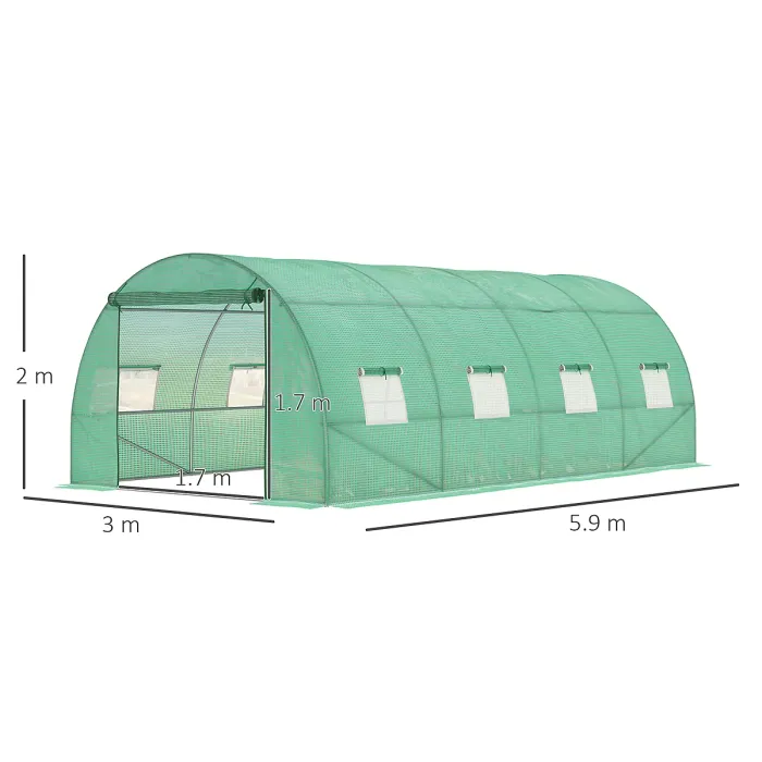 Outsunny 6 x 3M Polytunnel Walk-in Garden Greenhouse with Zip Door and Windows