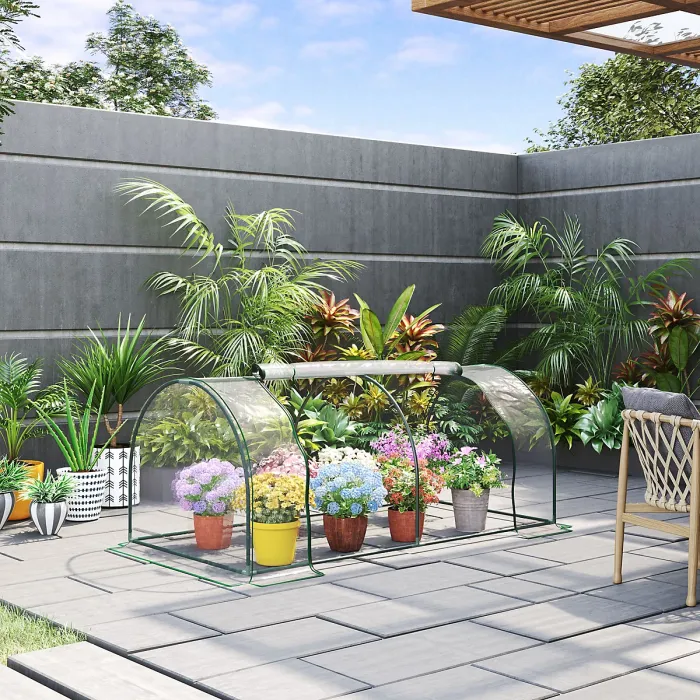 Outsunny Tunnel Greenhouse Grow House Steel Frame PVC Clear 200x100x80 cm