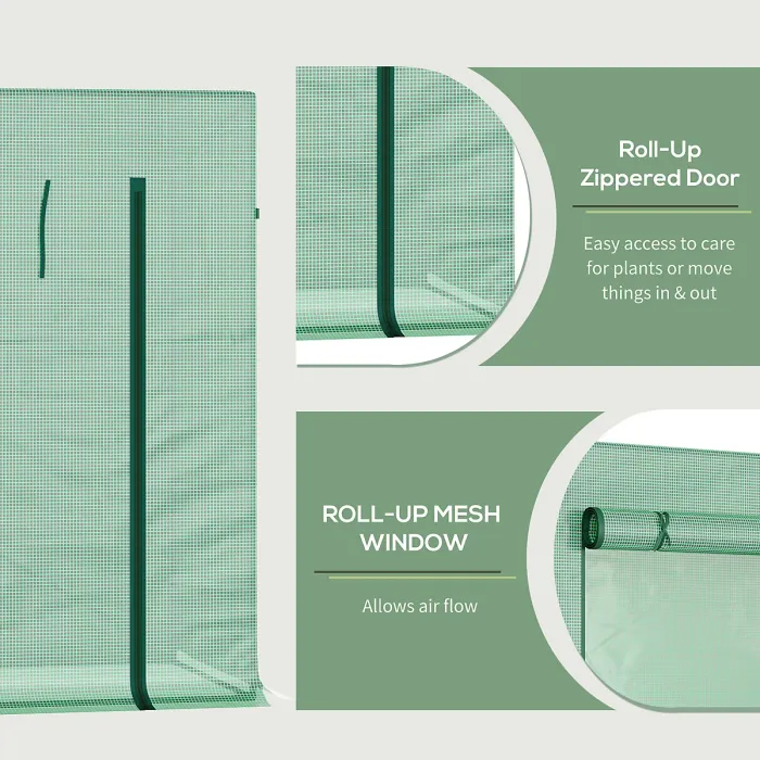 Outsunny 200x76x168cm Walk-in Garden Greenhouse Plant Warm House w/ Roll Up Door