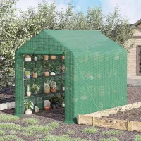 Outsunny Walk-in Garden Greenhouse Shelves Polytunnel Steeple Grow House