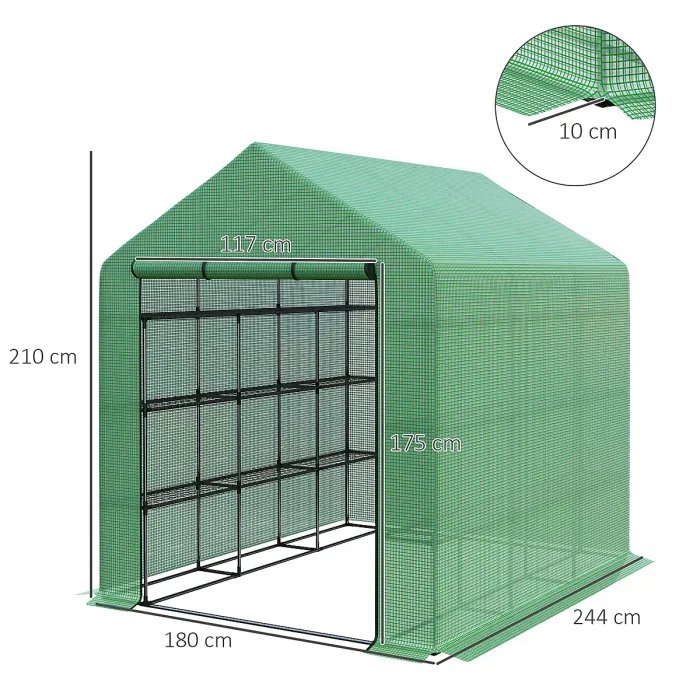 Outsunny Walk-in Garden Greenhouse Shelves Polytunnel Steeple Grow House