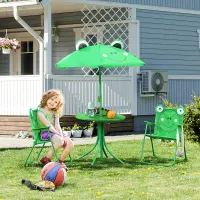 Outsunny Foldable Patio Kids Metal Picnic Table w/ Frog Umbrella Green 4-piece