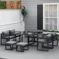 Outsunny 8 Seater Aluminium Garden Dining Cube Set w/ 4 Chairs 4 Footstools