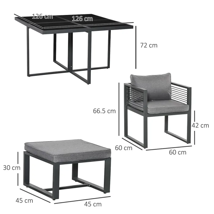 Outsunny 8 Seater Aluminium Garden Dining Cube Set w/ 4 Chairs 4 Footstools