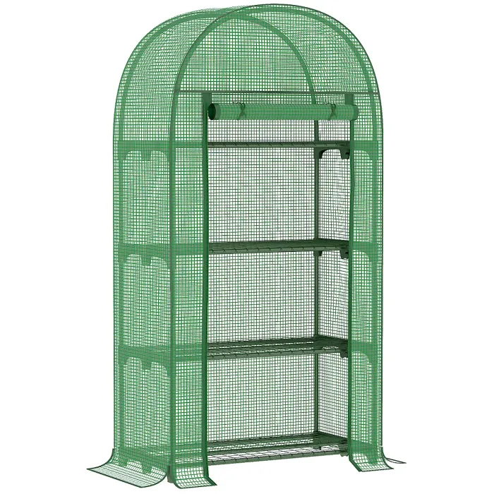 Outsunny 80 x 49 x 160cm Mini Greenhouse Portable Green House with Shelf Green