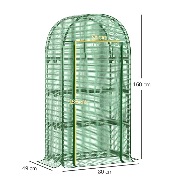 Outsunny 80 x 49 x 160cm Mini Greenhouse Portable Green House with Shelf Green