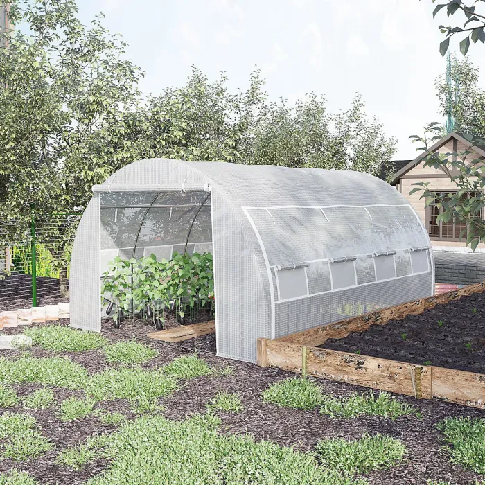 Outsunny 4 x 3 x 2 m Polytunnel Greenhouse Pollytunnel Tent w/ Steel Frame White