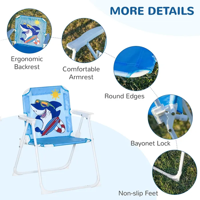 Outsunny Kids Foldable Four-Piece Garden Set w/ Table, Chairs, Umbrella - Blue