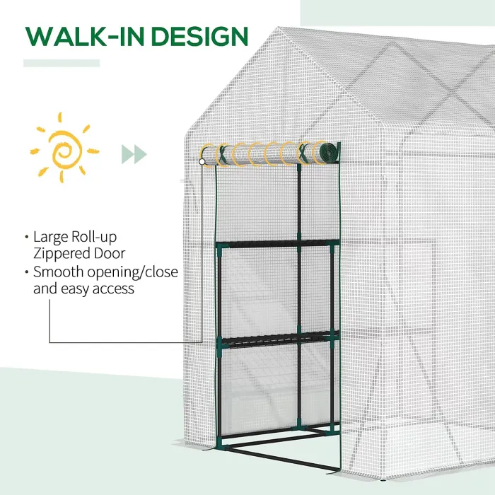 Outsunny Greenhouse for Outdoor, Portable Gardening Plant Grow House w/ Shelf