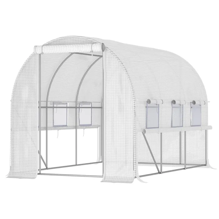 Outsunny 3 x 2 x 2m Polytunnel Green House w/ UV-resistant PE Cover, White