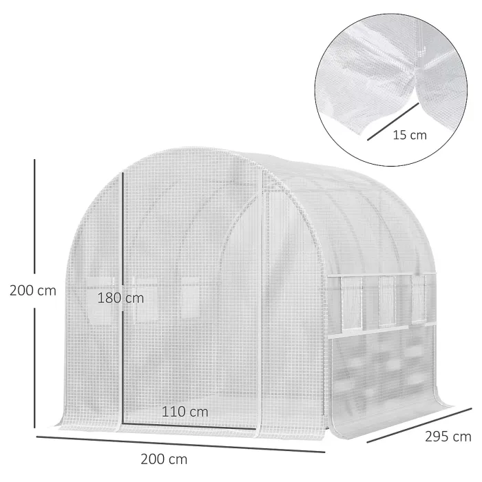 Outsunny 3 x 2 x 2m Polytunnel Green House w/ UV-resistant PE Cover, White