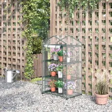Outsunny 3 Tier Mini Greenhouse Grow House w/ Roll Up Door, Clear