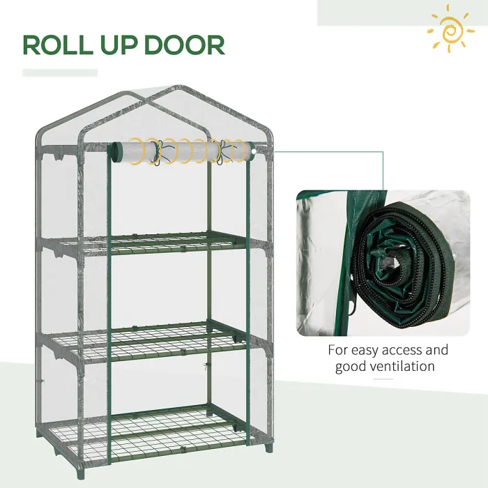 Outsunny 3 Tier Mini Greenhouse Grow House w/ Roll Up Door, Clear