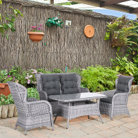 Outsunny 4 PCs Outdoor Rattan Sofa Set, Wicker Sectional Sofa Set Mixed Grey
