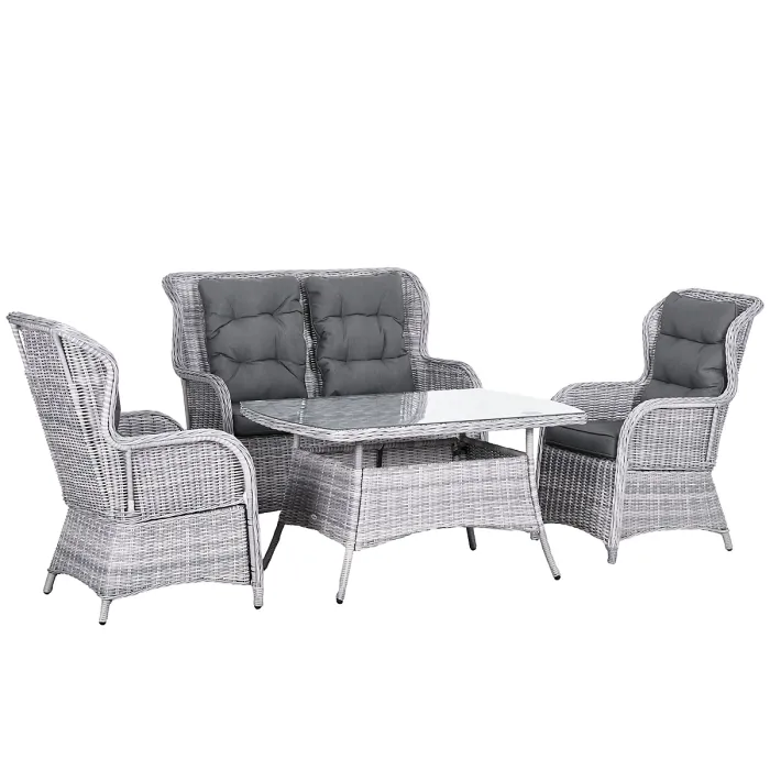Outsunny 4 PCs Outdoor Rattan Sofa Set, Wicker Sectional Sofa Set Mixed Grey