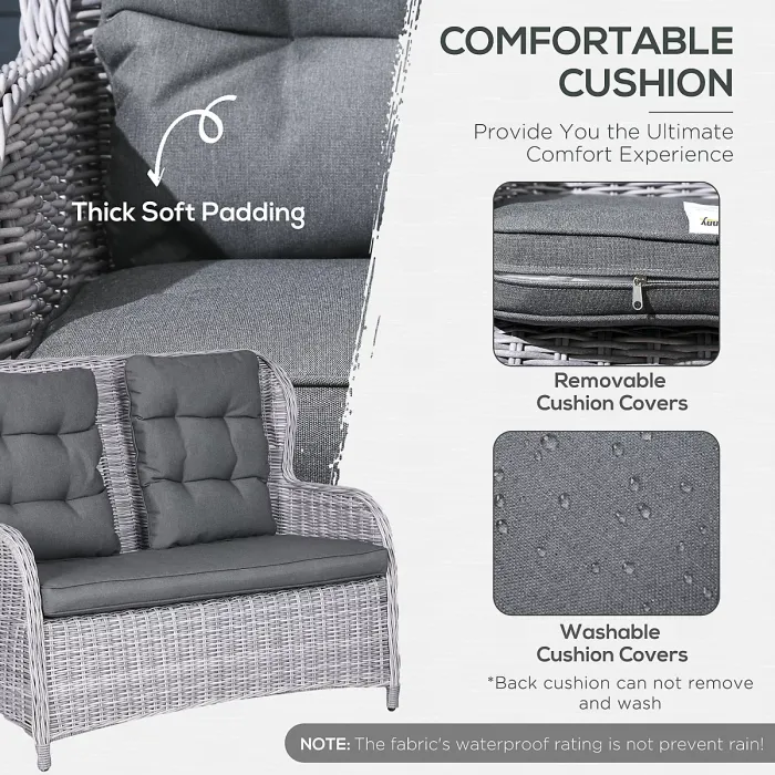 Outsunny 4 PCs Outdoor Rattan Sofa Set, Wicker Sectional Sofa Set Mixed Grey