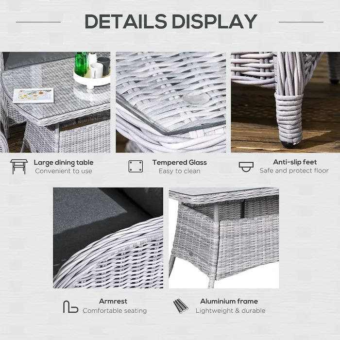 Outsunny 4 PCs Outdoor Rattan Sofa Set, Wicker Sectional Sofa Set Mixed Grey