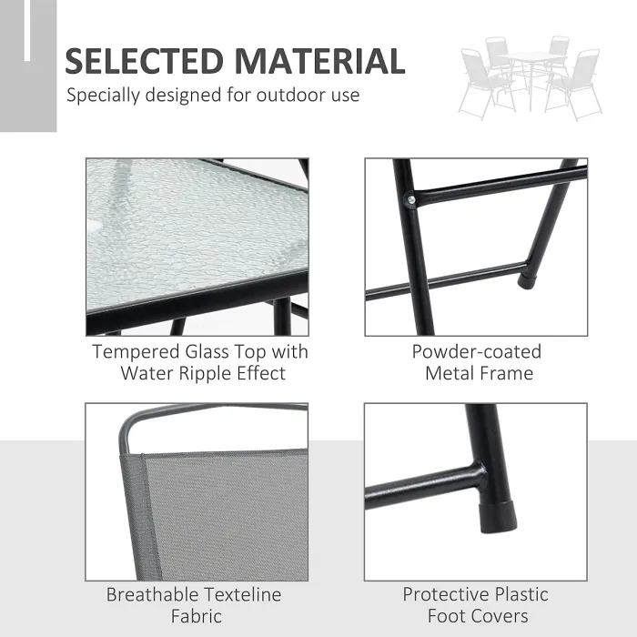 Outsunny 5 Piece Garden Dining Furniture Set w/ 4 Folding Chairs & Parasol Hole