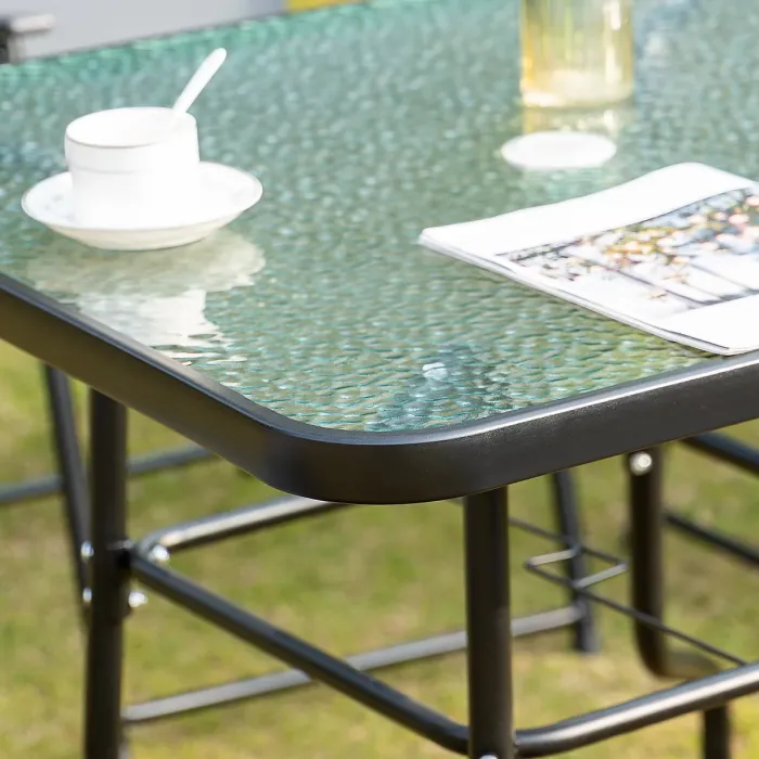 Outsunny 5 Piece Garden Dining Furniture Set w/ 4 Folding Chairs & Parasol Hole