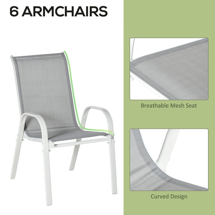 Outsunny 7 Piece Garden Dining Set w/ Dining Table and Chairs, Grey