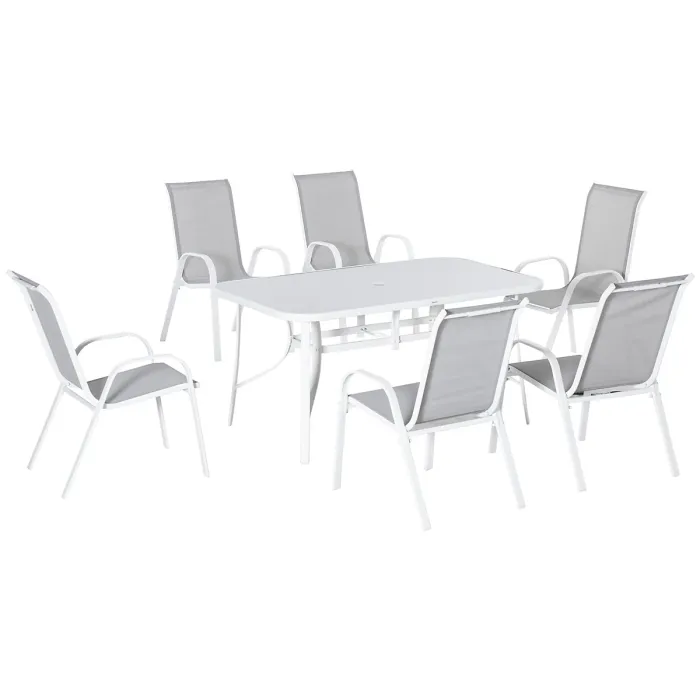 Outsunny 7 Piece Garden Dining Set w/ Dining Table and Chairs, Grey