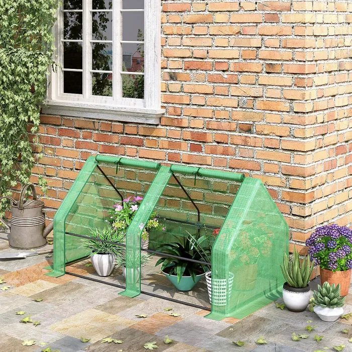 Outsunny Mini Small Greenhouse with Steel Frame & PE Cover & Window, Green