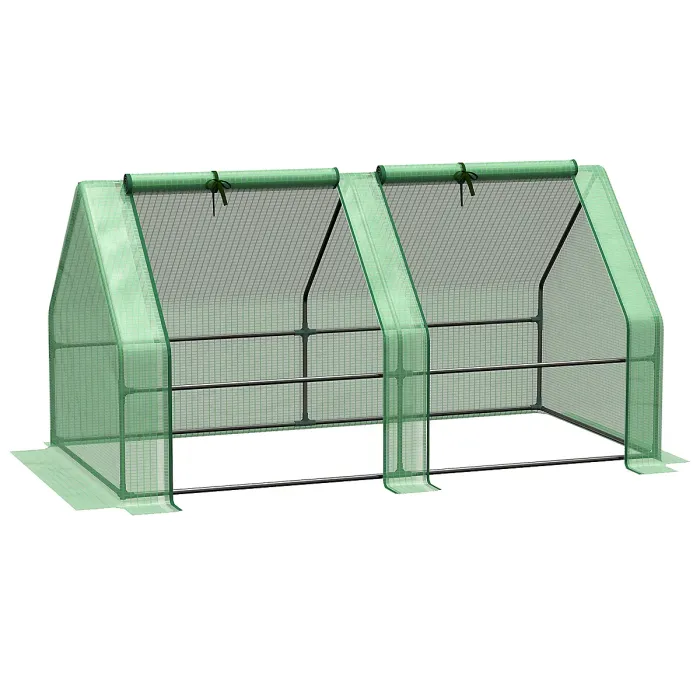 Outsunny Mini Small Greenhouse with Steel Frame & PE Cover & Window, Green