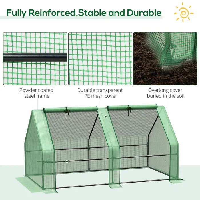 Outsunny Mini Small Greenhouse with Steel Frame & PE Cover & Window, Green