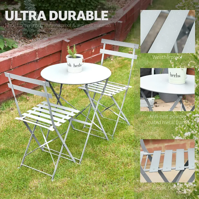 Manarola 3 Piece Garden Foldable Metal Bistro Dining Set - Grey