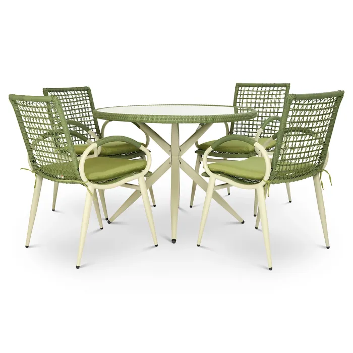 Nissi Outdoor 5-Piece Rattan Wicker Glass Table Dining Set Green
