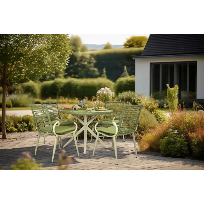 Nissi Outdoor 5-Piece Rattan Wicker Glass Table Dining Set Green