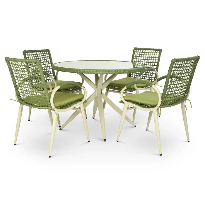 Nissi Outdoor 5-Piece Rattan Wicker Glass Table Dining Set Green