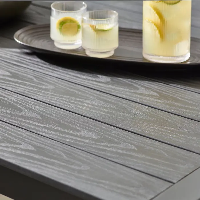 FurnitureboxUK Dubai Grey Aluminium Metal & Wood Effect 6 - 8 Seater Outdoor Garden Patio Dining Table & Chairs Set - Free Cover