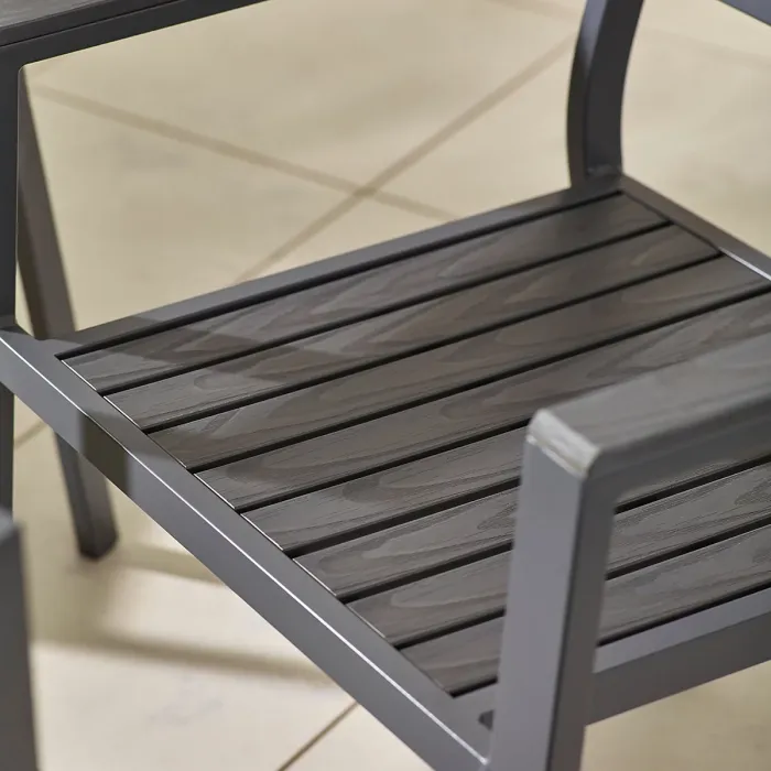 FurnitureboxUK Dubai Grey Aluminium Metal & Wood Effect 6 - 8 Seater Outdoor Garden Patio Dining Table & Chairs Set - Free Cover