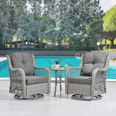 Garden Swivel Chair Set of 2 Side Table Cushions Wicker Style in Grey for Indoor and Outdoor Use