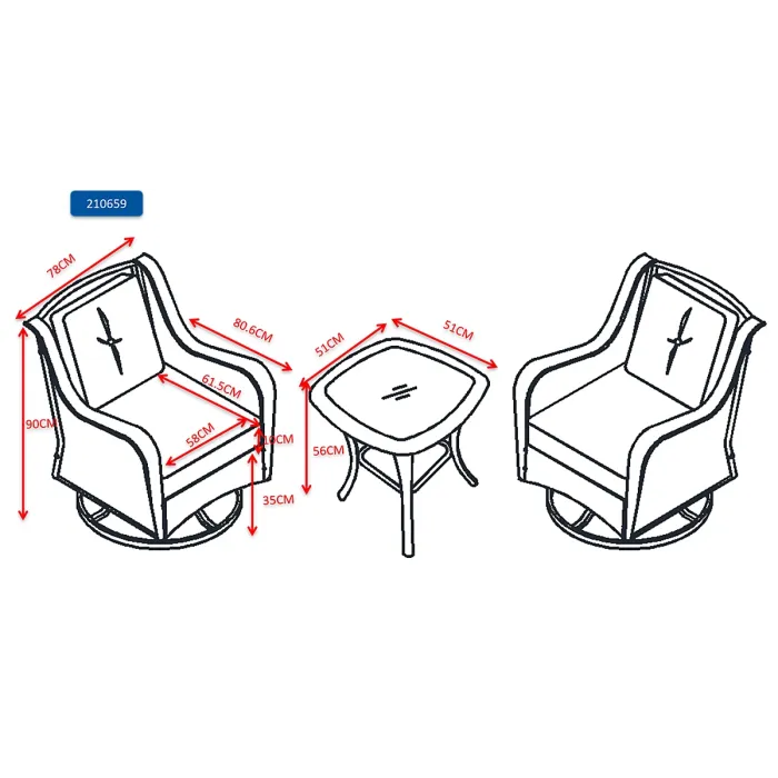 Garden Swivel Chair Set of 2 Side Table Cushions Wicker Style in Grey for Indoor and Outdoor Use