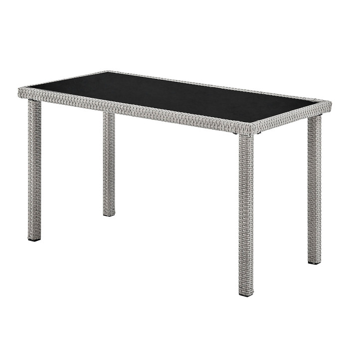 Roma Wicker Style Garden Dining Set in Grey Footstools Sofa Chairs Table Black Glass Table Top