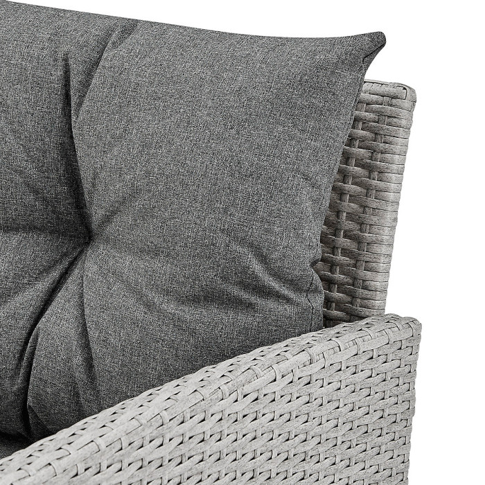 Roma Wicker Style Garden Dining Set in Grey Footstools Sofa Chairs Table Black Glass Table Top