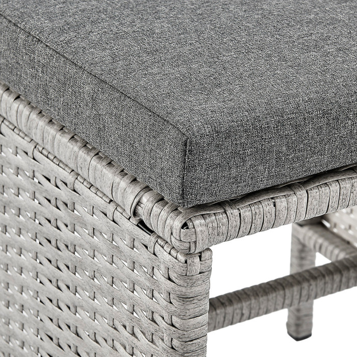 Roma Wicker Style Garden Dining Set in Grey Footstools Sofa Chairs Table Black Glass Table Top