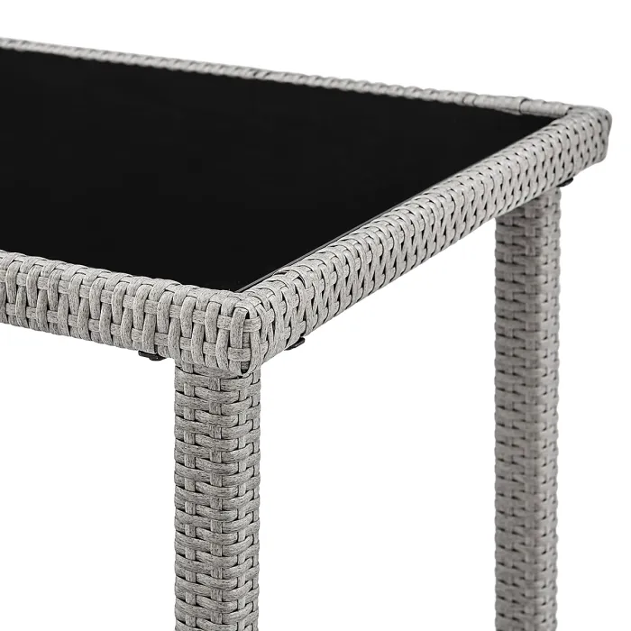 Roma Wicker Style Garden Dining Set in Grey Footstools Sofa Chairs Table Black Glass Table Top