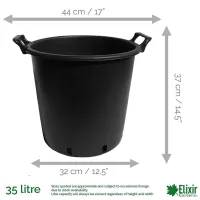 Elixir Gardens Heavy Duty 35 Litre Tree & Shrub Patio Recycled Plastic Container Pots/Tubs with Handles x7