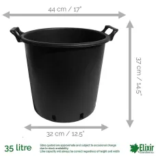 Elixir Gardens Heavy Duty 35 Litre Tree & Shrub Patio Recycled Plastic Container Pots/Tubs with Handles x9