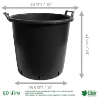 Elixir Gardens Heavy Duty 50 Litre Tree & Shrub Patio Recycled Plastic Container Pots/Tubs with Handles x7