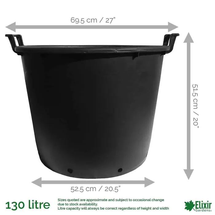 Elixir Gardens Heavy Duty 130 Litre Tree & Shrub Patio Recycled Plastic Container Pots/Tubs with Handles x3